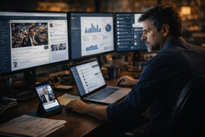 Campanha eleitoral digital é disputa permanente de narrativa, atenção e controle de contexto.